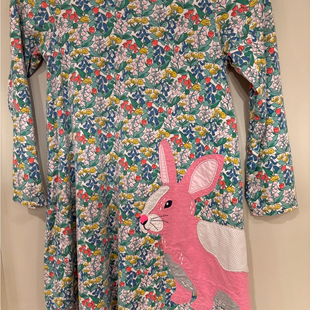 Mini Boden Floral Rabbit spring Easter Dress size 9-10 - Picture 2 of 6
